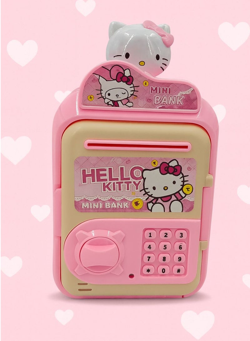 هالو كيتي خزنة ميني بانك هيلو كيتي للأطفال بتصميم كرتوني لطيف | حصالة نقود إلكترونية لتعليم التوفير | بباب أمان ورقم سري | لعبة تعليمية وترفيهية للأطفال - Image 1