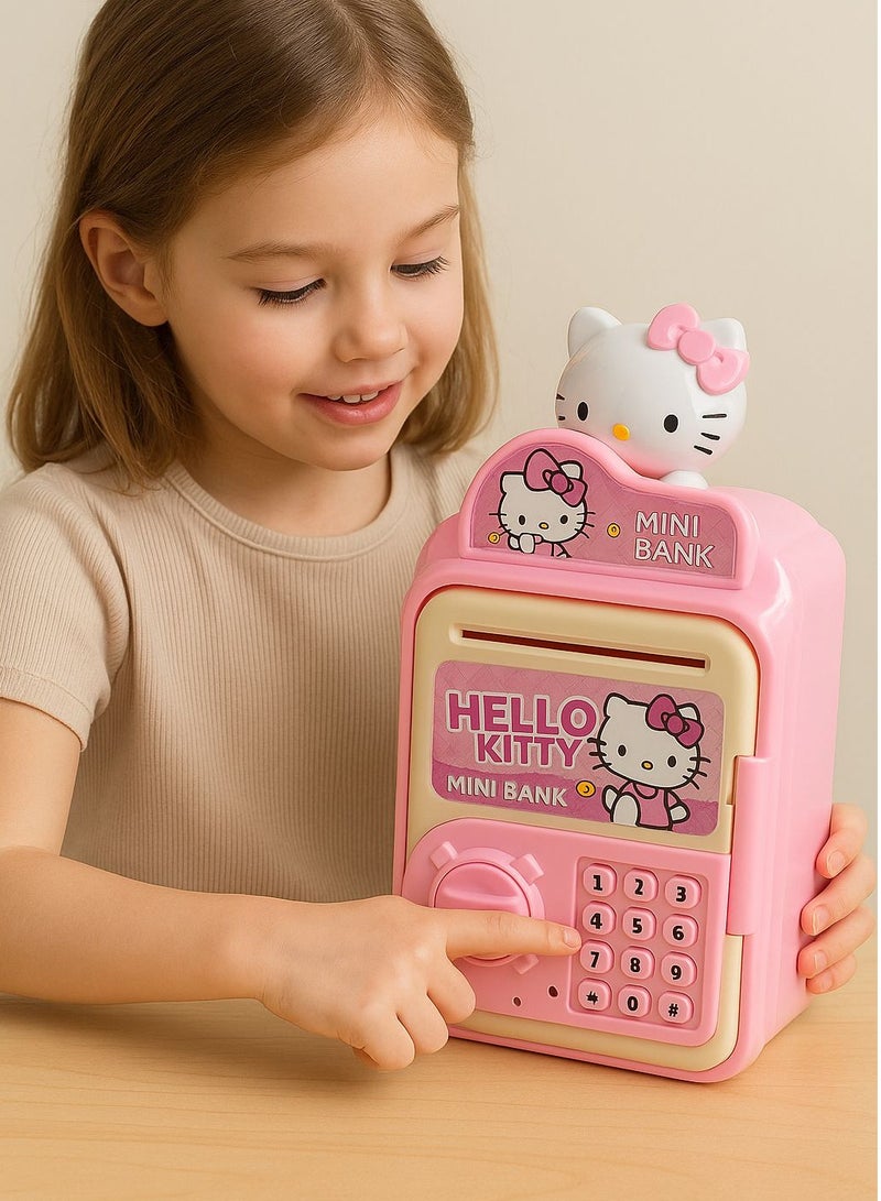 هالو كيتي خزنة ميني بانك هيلو كيتي للأطفال بتصميم كرتوني لطيف | حصالة نقود إلكترونية لتعليم التوفير | بباب أمان ورقم سري | لعبة تعليمية وترفيهية للأطفال - Image 2
