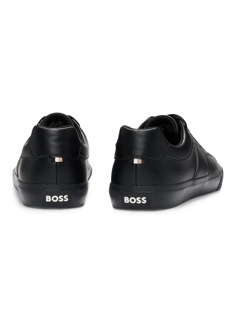 BOSS Faux-leather trainers with plain and grained textures