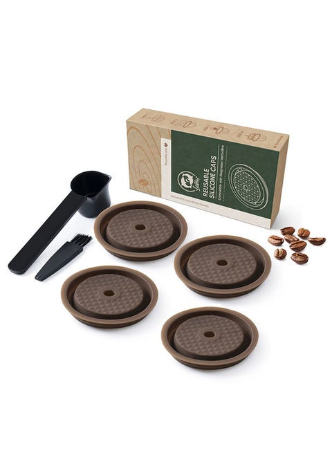 Reusable Coffee Capsule Lid for Original Vertuoline & Vertuo CapsulesPods, Food Grade Silicone Cap Refillable Nespresso with Scoop and Brush, 4 PCS