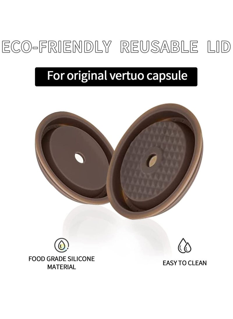 Reusable Coffee Capsule Lid for Original Vertuoline & Vertuo CapsulesPods, Food Grade Silicone Cap Refillable Nespresso with Scoop and Brush, 4 PCS