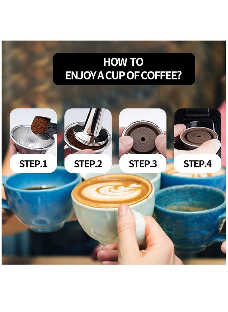 Reusable Coffee Capsule Lid for Original Vertuoline & Vertuo CapsulesPods, Food Grade Silicone Cap Refillable Nespresso with Scoop and Brush, 4 PCS