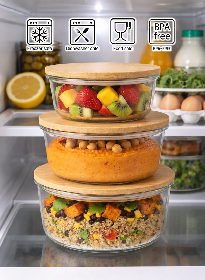 Toshionics Natural Bamboo Lid Food Storage Containers Set of 3 (330ml, 400ml, 700ml) – Airtight BPA Free Clear Food Containers with Silicone Seal, Eco Friendly Meal Prep & Kitchen Storage Bowls with Bamboo Lids - Image 4