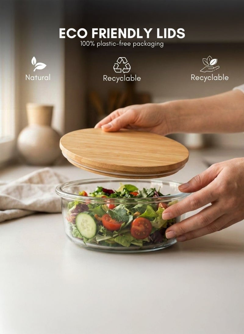Toshionics Natural Bamboo Lid Food Storage Containers Set of 3 (330ml, 400ml, 700ml) – Airtight BPA Free Clear Food Containers with Silicone Seal, Eco Friendly Meal Prep & Kitchen Storage Bowls with Bamboo Lids - Image 5