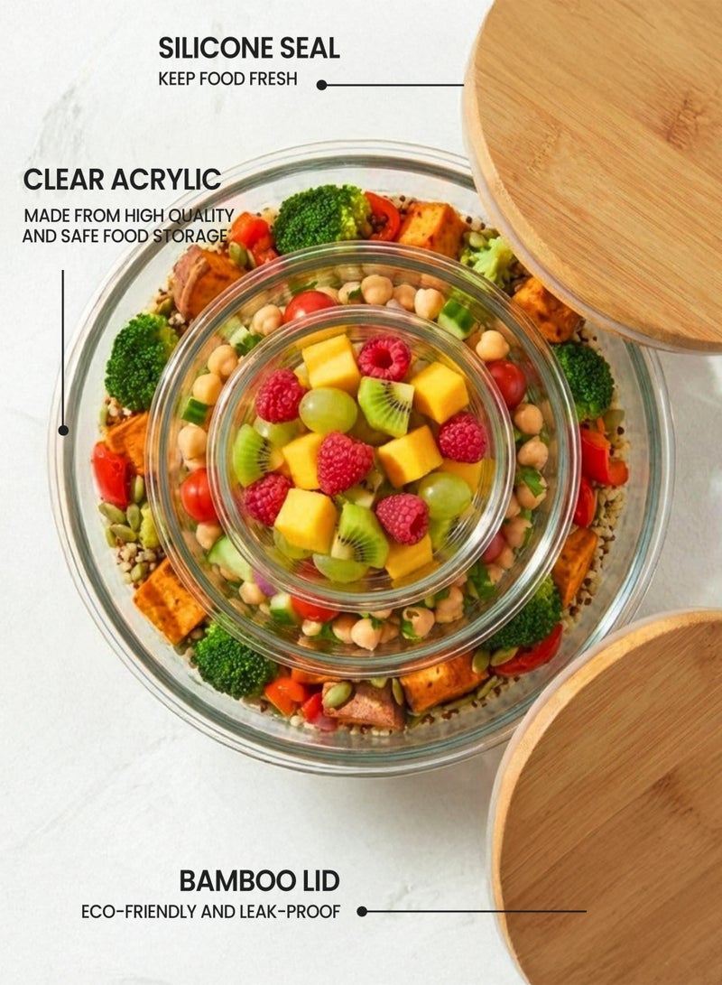 Toshionics Natural Bamboo Lid Food Storage Containers Set of 3 (330ml, 400ml, 700ml) – Airtight BPA Free Clear Food Containers with Silicone Seal, Eco Friendly Meal Prep & Kitchen Storage Bowls with Bamboo Lids - Image 3