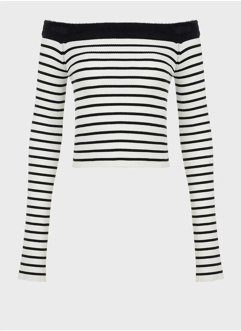 Nocturne Striped Bardot Sweater