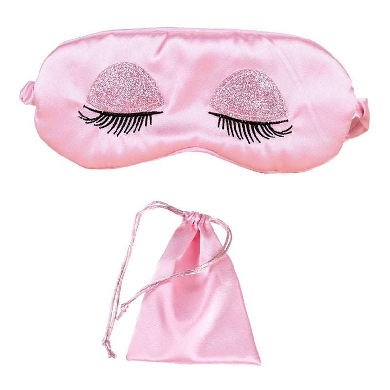 EleCharm Sweet Girls Satin Eye Mask Long Eyelash Embroidered Eye Cover Sleeping Eyeshade with Portable Pouch