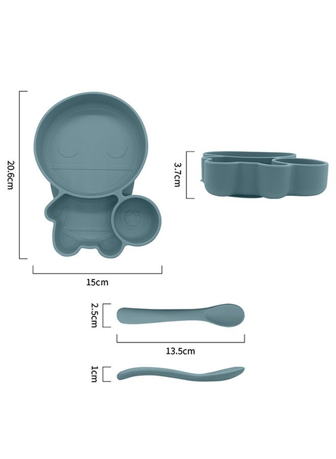 Baby Feeding Set Divider Plates, BPA Free Silicone Baby Tableware Set for Toddlers, Cartoon Divider Plate with Suction and Baby Feeding Spoons (Blue) - Image 2