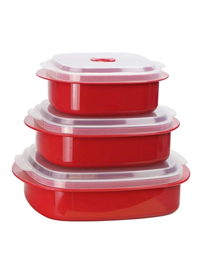 Reston Lloyd Nesting Microwave Containers, Set of 3, Adjustable Steam Vents, Airtight, Meal Prep, Durable BPA-Free Plastic- Freezer & Dishwasher Safe, Cookware & Food Storage, Anyday Cookware, Red - Image 1