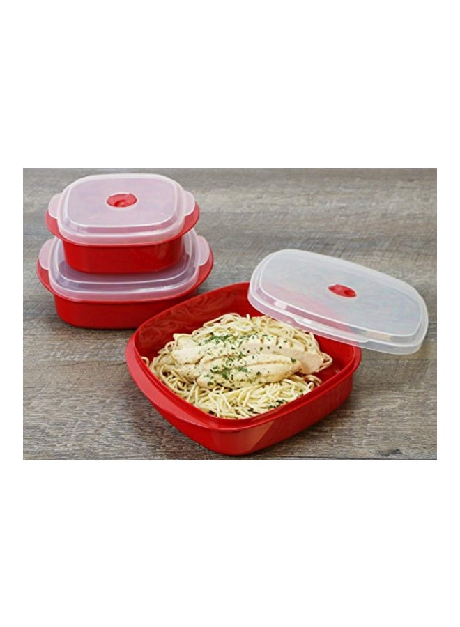 Reston Lloyd Nesting Microwave Containers, Set of 3, Adjustable Steam Vents, Airtight, Meal Prep, Durable BPA-Free Plastic- Freezer & Dishwasher Safe, Cookware & Food Storage, Anyday Cookware, Red - Image 3