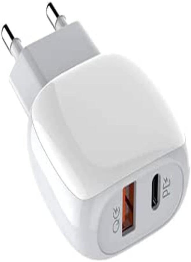LDNIO - LDNIO A2313C 18W PD&QC Quick Travel Dual Port Charger Adapter, EU Plug With Type-C To Lightning Cable - White - Image 1