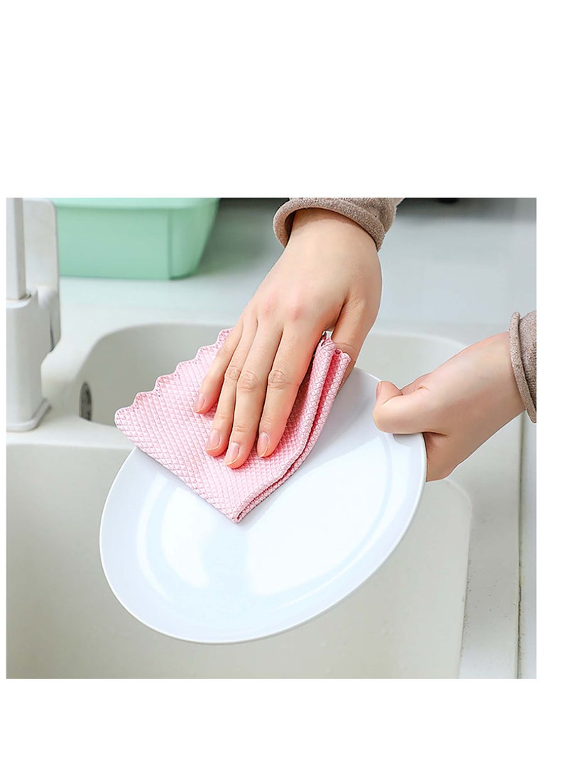 Fish Scale Rag, 10 Pcs Wave Pattern Fish Scale Cloth Rag, Cleaning Cloth, Reusable Household Cleaning Rag, for Windows Cars Mirrors Stainless Steel Cleaning Housework - Image 3