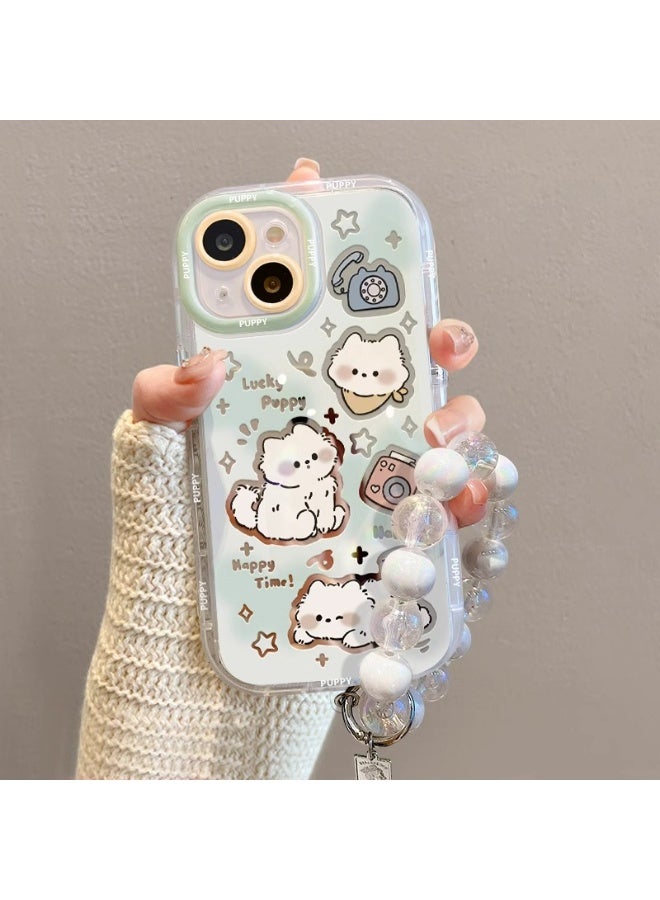 NIBEMINENT Protective TPU Case Cover For iPhone 14 Plus, Cream Mirror With Chain - Image 1