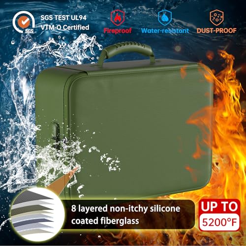 DocSafe 5200°F Document Organizer with Lock,Upgraded Heat Insulated Fireproof＆Waterproof Box 8 Layers File Organizer,Portable Home Travel Safe Storage for Important Documents, Files,Green (Soft) - Image 2