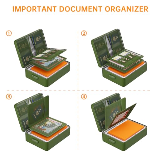 DocSafe 5200°F Document Organizer with Lock,Upgraded Heat Insulated Fireproof＆Waterproof Box 8 Layers File Organizer,Portable Home Travel Safe Storage for Important Documents, Files,Green (Soft) - Image 5