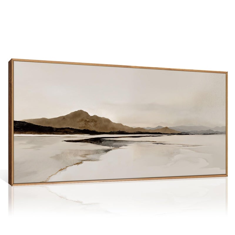 Ausril Beige and Brown Foggy Framed Canvas Wall Art Set, Modern Misty Landscape Wall Decor, Abstract Mountain Lake Wall Painting, Minimalist Nature Art Prints for Living Room, Bedroom - 20"X40" - Image 1