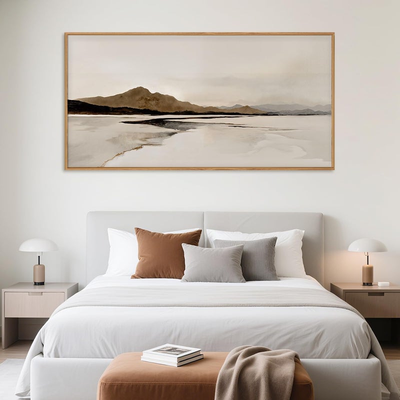 Ausril Beige and Brown Foggy Framed Canvas Wall Art Set, Modern Misty Landscape Wall Decor, Abstract Mountain Lake Wall Painting, Minimalist Nature Art Prints for Living Room, Bedroom - 20"X40" - Image 3