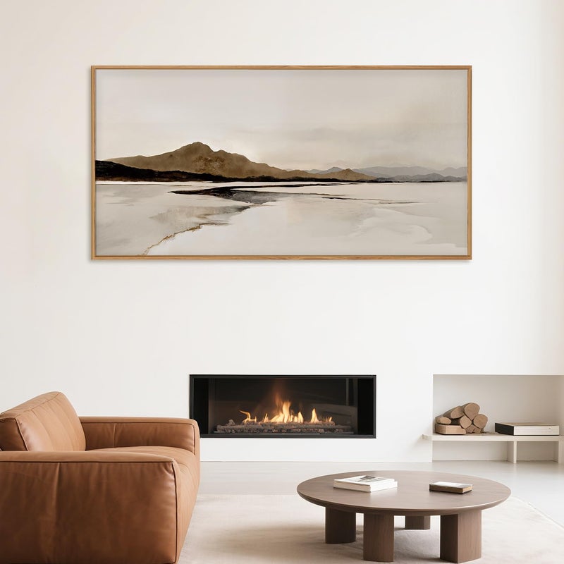 Ausril Beige and Brown Foggy Framed Canvas Wall Art Set, Modern Misty Landscape Wall Decor, Abstract Mountain Lake Wall Painting, Minimalist Nature Art Prints for Living Room, Bedroom - 20"X40" - Image 4