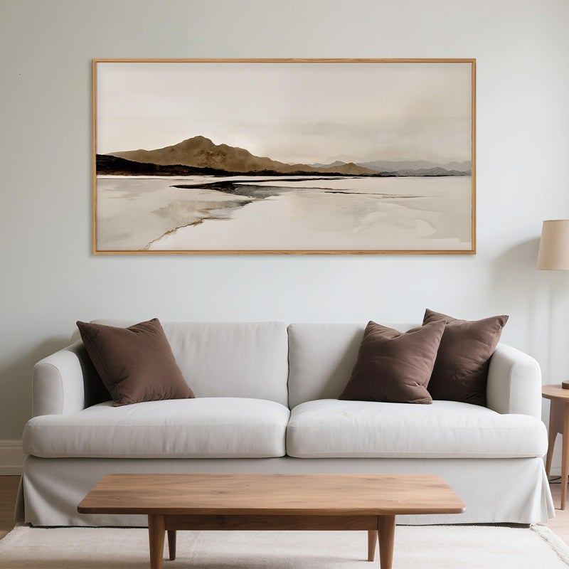 Ausril Beige and Brown Foggy Framed Canvas Wall Art Set, Modern Misty Landscape Wall Decor, Abstract Mountain Lake Wall Painting, Minimalist Nature Art Prints for Living Room, Bedroom - 20"X40" - Image 2