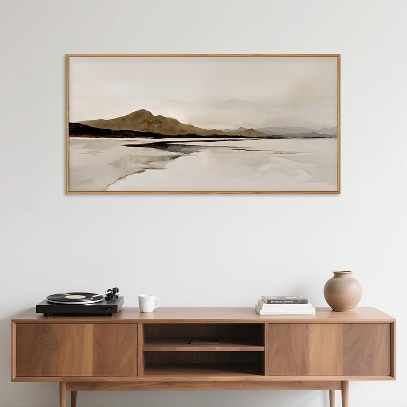 Ausril Beige and Brown Foggy Framed Canvas Wall Art Set, Modern Misty Landscape Wall Decor, Abstract Mountain Lake Wall Painting, Minimalist Nature Art Prints for Living Room, Bedroom - 20"X40" - Image 5