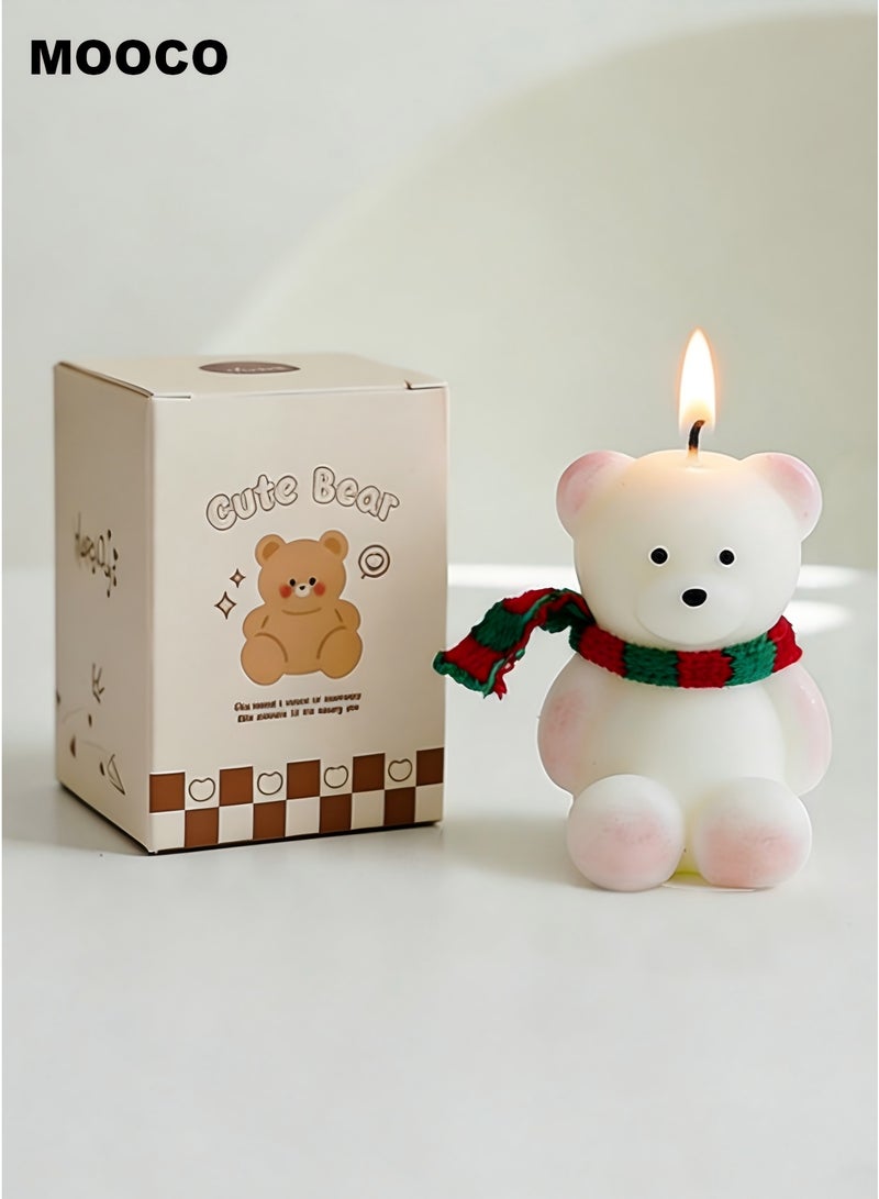 MOOCO Bear Candle Handmade ,Scented Candle Gift,Home Decoration,Fragrance[Fresh Floral and Fruity Fragrance] ,Natural Soybean Wax,Cute and Creative Themed Gift ,Relaxing and Calming Fragrance,Birthday,Wedding,Anniversary,Party,Souvenir,Yoga,Relaxing SPA,Bathroom,Gift for Stress Relief,Meditation, Aroma Candle for Men and Women, Natural for Home & Office,White - Image 1