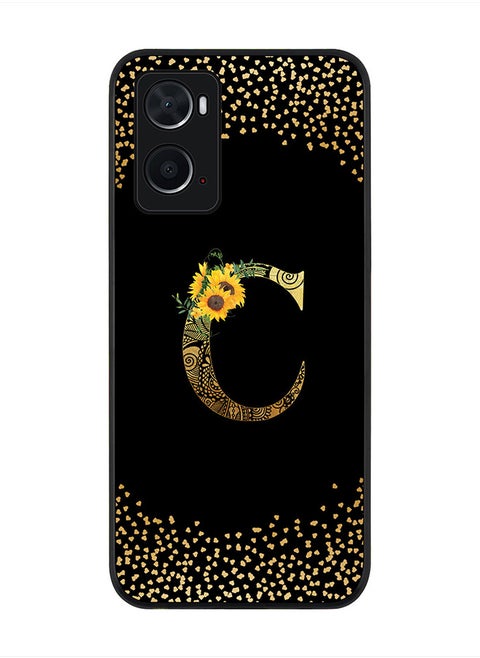 Rugged Black Edge Case for Oppo A96 4G /A36 /A76, Slim fit Soft Case Custom Monogram Initial Letter Mandala Floral Pattern Alphabet-C(Black)