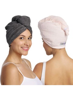 Turbie Twist Turbie Twist 2Pack Microfiber Hair Towel for Beauty Travel Gifting  Hair Wrap Turban for Straight Wavy  Curly Hair  Premium Hair Care  Grey  Light Pink 