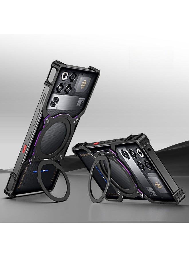 general Case for ZTE Nubia RedMagic 11 Pro+/Red Magic 11 Pro Plus, Metal Armor Removable Rimless Case 360° Magnetic Rotatable Bracket, Heat Dissipation Frameless Shockproof Cover