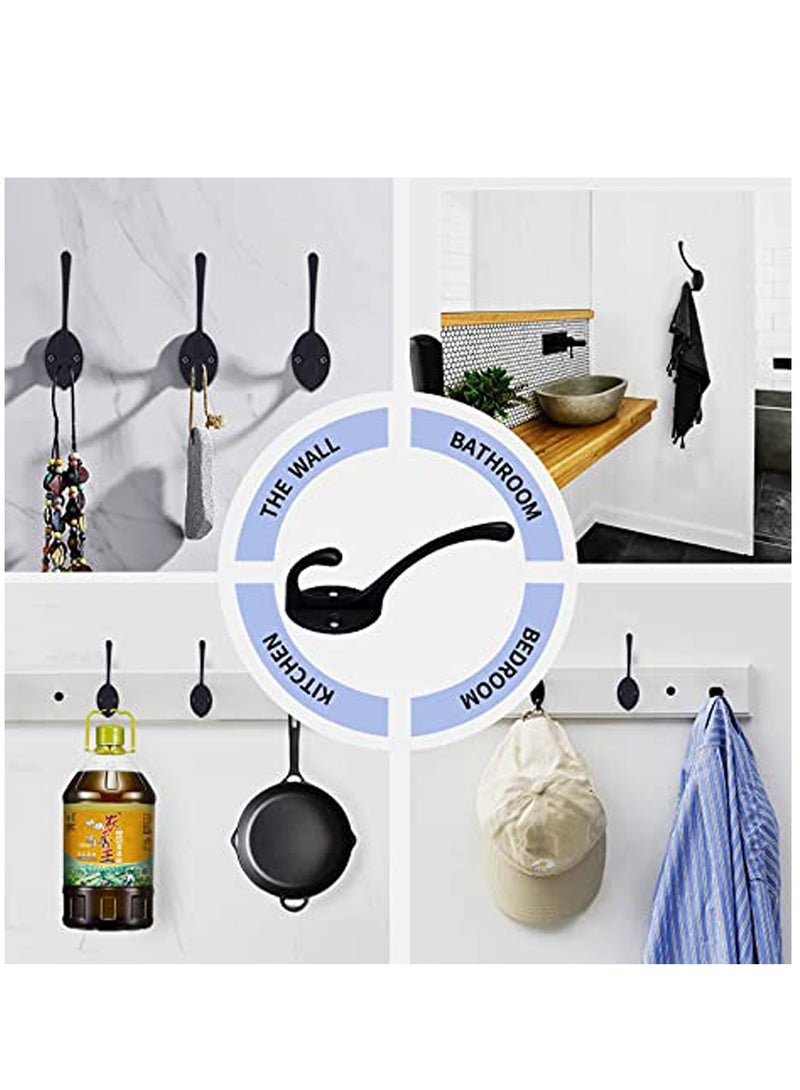 Loquat 10 Pack Matte Black Coat Hooks Heavy Duty Dual Coat Hooks Wall Mounted Utility Black Not Rust Hooks for Coat, Robe, Scarf, Bag, Towel, Key, Hat and More, Include 20 Pieces Screws - Image 3