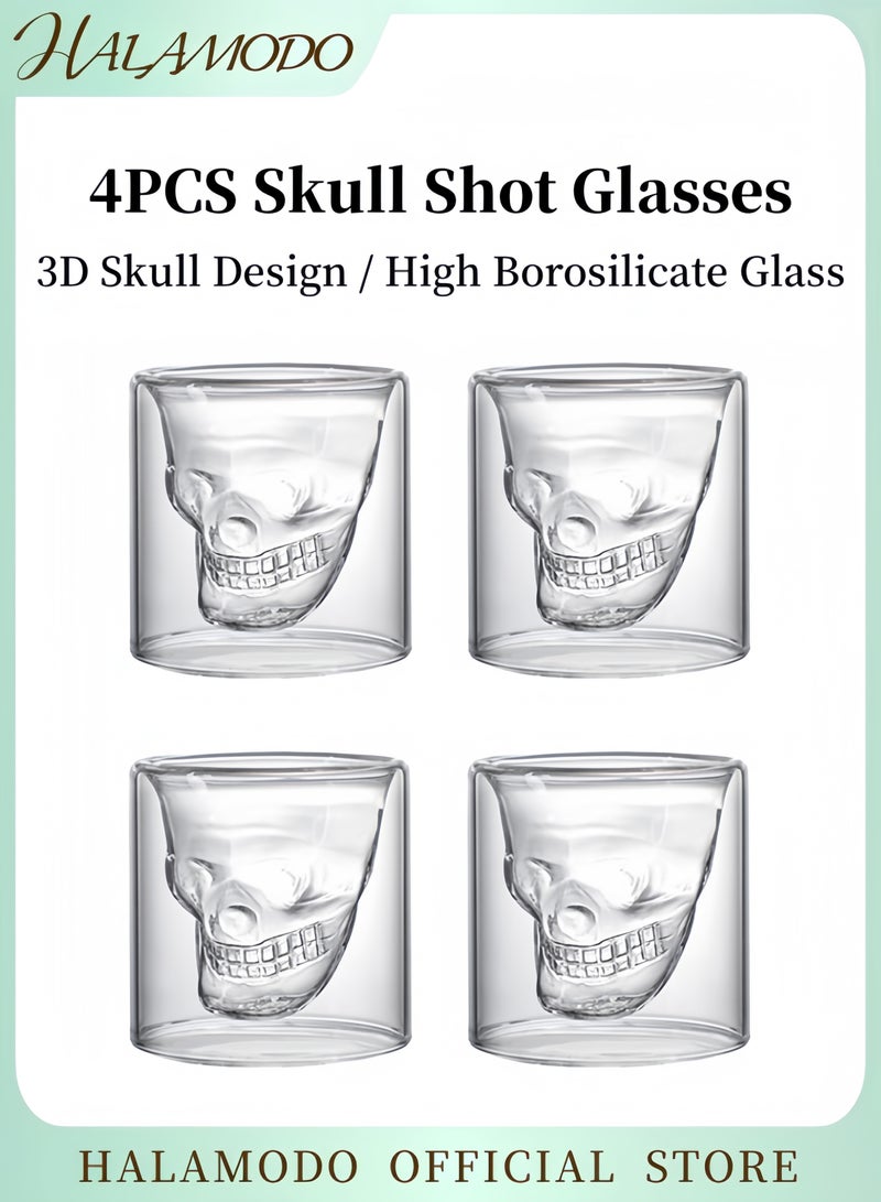 HALAMODO Clear 75ml 4-Piece Double Wall Crystal Skull Tea Cup - Image 1