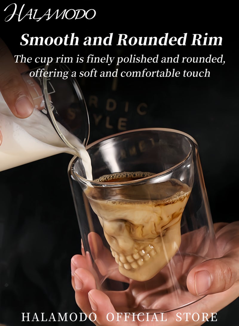 HALAMODO Clear 75ml 4-Piece Double Wall Crystal Skull Tea Cup - Image 3