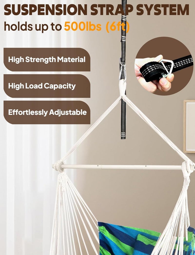 Chihee Swing Chair Hammock Max 227 kg 2 Cushions Included Metal Bar with Non-Slip Slots Portable Hanging Chair Side Pocket Bohemian Chair Large Macrame Indoor Outdoor - Image 3