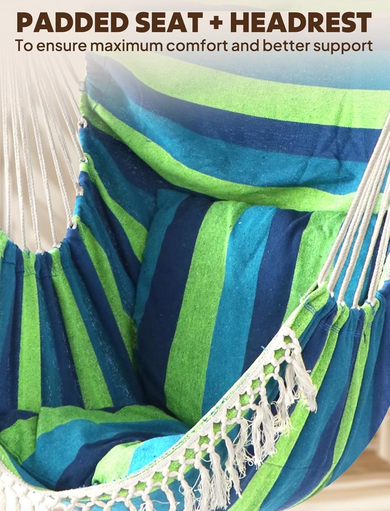 Chihee Swing Chair Hammock Max 227 kg 2 Cushions Included Metal Bar with Non-Slip Slots Portable Hanging Chair Side Pocket Bohemian Chair Large Macrame Indoor Outdoor - Image 4