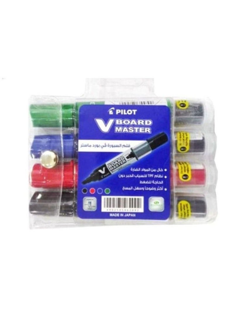 PILOT Pack Of 4 V-Board Master Whiteboard Marker Multicolour & Magnetic Whiteboard Eraser Black/White Bundle - Image 2