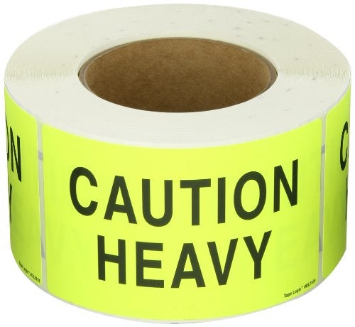 Aviditi Tape Logic 3" x 5","Caution Heavy" Fluorescent Yellow Warning Sticker, for Shipping, Handling, Packing, and Moving (1 Roll of 500 Labels) - Image 1
