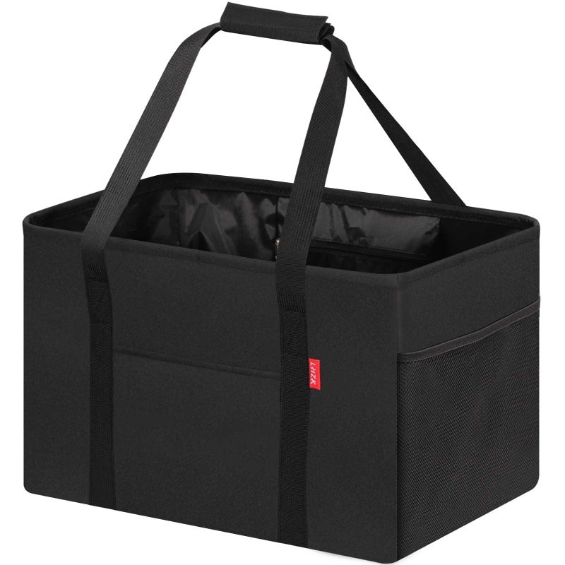LHZK Standing Utility Tote Bag with Metal Wire Frame and the Sides Rinforced, Large Tote Bag with Handle, Reusable Grocery Bags Foldable, Beach Bag, Car Tote (Black, 18.5''x11.8''x11.5'') - Image 1
