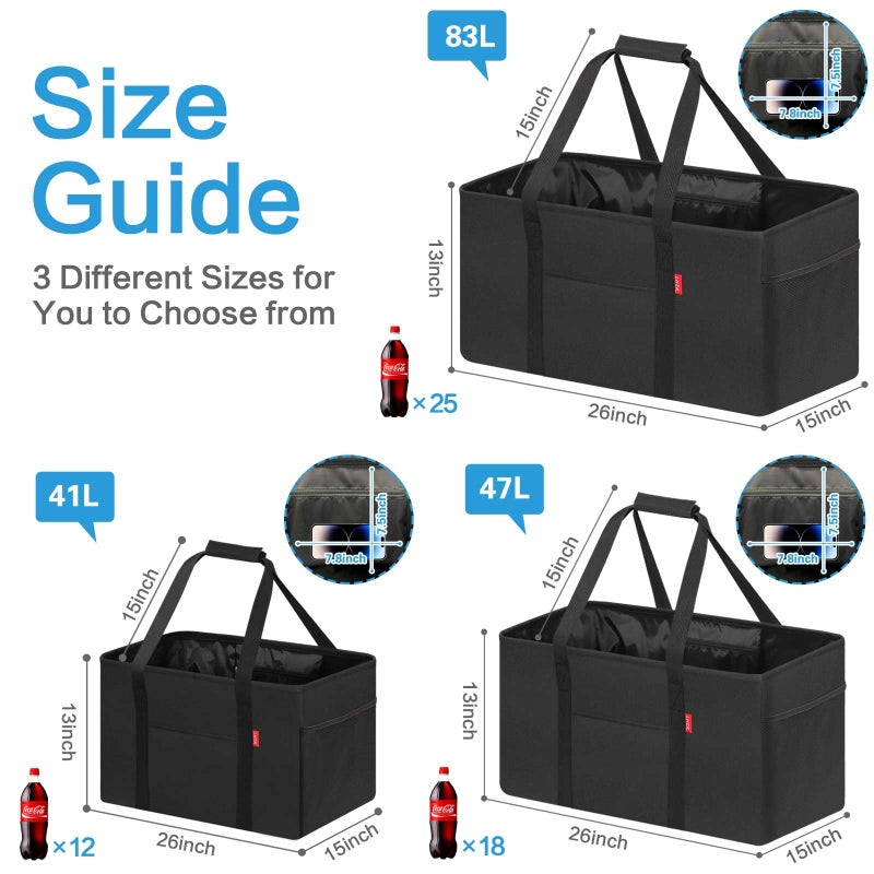 LHZK Standing Utility Tote Bag with Metal Wire Frame and the Sides Rinforced, Large Tote Bag with Handle, Reusable Grocery Bags Foldable, Beach Bag, Car Tote (Black, 18.5''x11.8''x11.5'') - Image 5