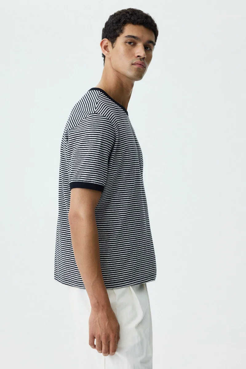 H&M  Relaxed Fit Linen-blend T-shirt for Men | Best Price UAE