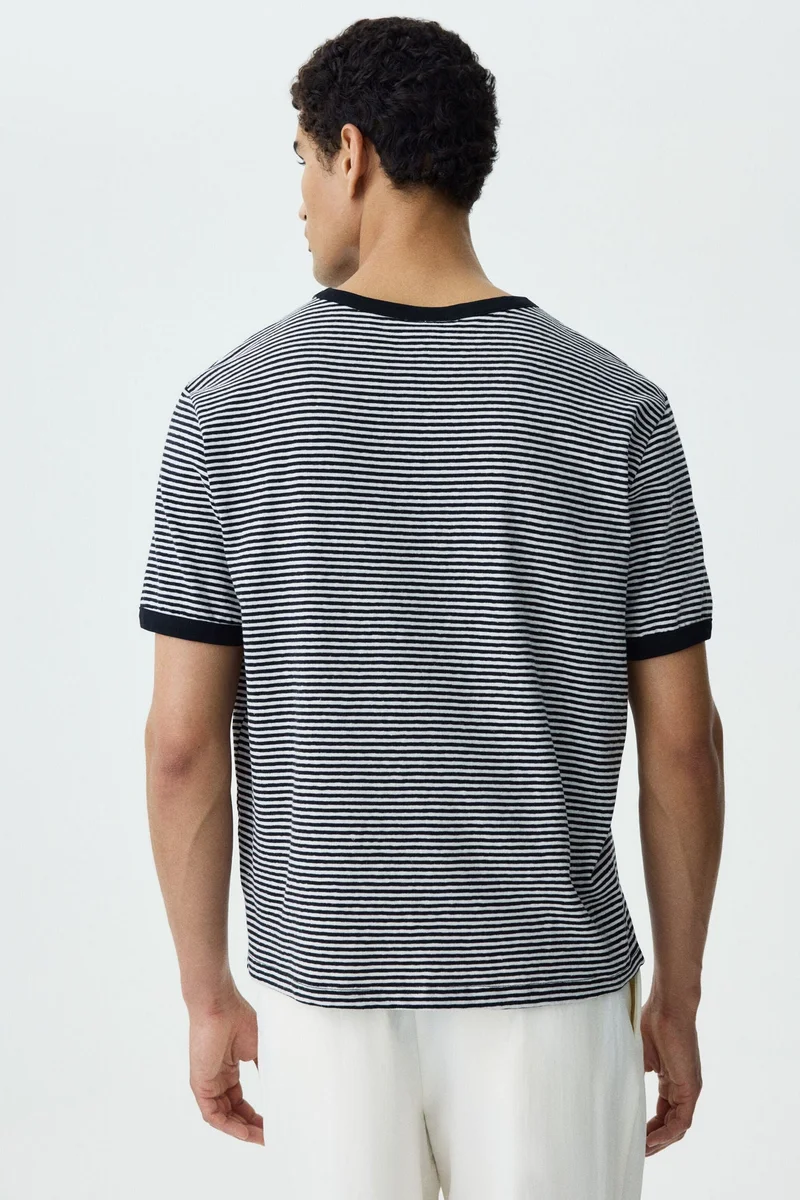 H&M  Relaxed Fit Linen-blend T-shirt for Men | Best Price UAE
