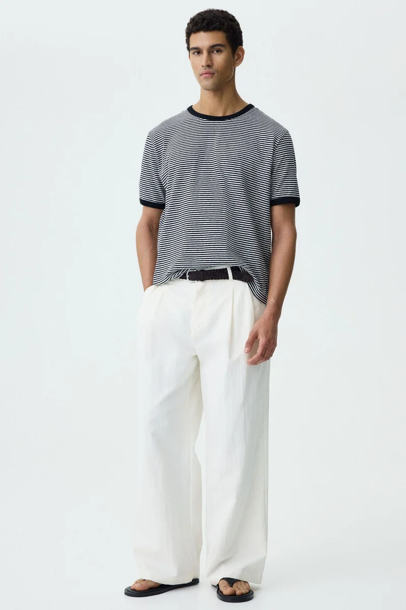 H&M  Relaxed Fit Linen-blend T-shirt for Men | Best Price UAE