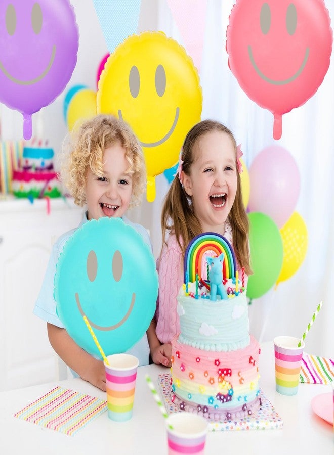 Whaline 20Pcs 16.5inch Happy Smile Balloons Smile Face Foil Balloons Large Macaron Round Birthday Party Foil Balloons for Birthday Party Wedding Baby Shower Decoration Festival Supplies, 4 Colors - Image 5