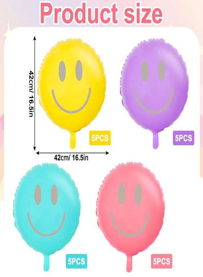 Whaline 20Pcs 16.5inch Happy Smile Balloons Smile Face Foil Balloons Large Macaron Round Birthday Party Foil Balloons for Birthday Party Wedding Baby Shower Decoration Festival Supplies, 4 Colors - Image 2