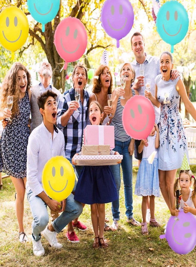 Whaline 20Pcs 16.5inch Happy Smile Balloons Smile Face Foil Balloons Large Macaron Round Birthday Party Foil Balloons for Birthday Party Wedding Baby Shower Decoration Festival Supplies, 4 Colors - Image 4