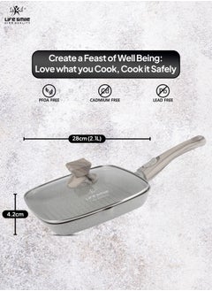 Life Smile Granite Coated Non-Stick Grill Pan with Stay Cool Detachable Handle for Stove Tops, Square Big Grill Skillet Steak Pan for Indoor & Outdoor Gas Grill Camping & BBQ - 100% PFOA & PFAS Free  - Image 3