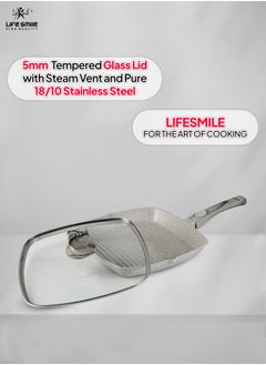 Life Smile Granite Coated Non-Stick Grill Pan with Stay Cool Detachable Handle for Stove Tops, Square Big Grill Skillet Steak Pan for Indoor & Outdoor Gas Grill Camping & BBQ - 100% PFOA & PFAS Free  - Image 5