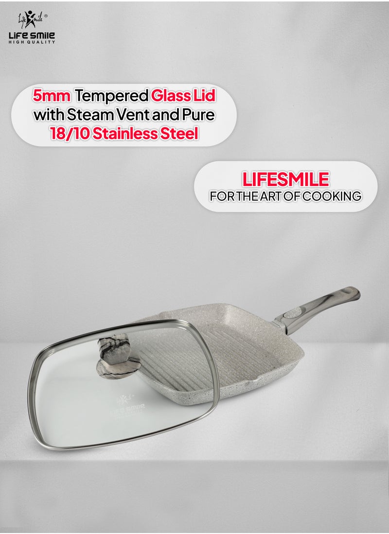 Life Smile Granite Coated Non-Stick Grill Pan with Stay Cool Detachable Handle for Stove Tops, Square Big Grill Skillet Steak Pan for Indoor & Outdoor Gas Grill Camping & BBQ - 100% PFOA & PFAS Free  - Image 5