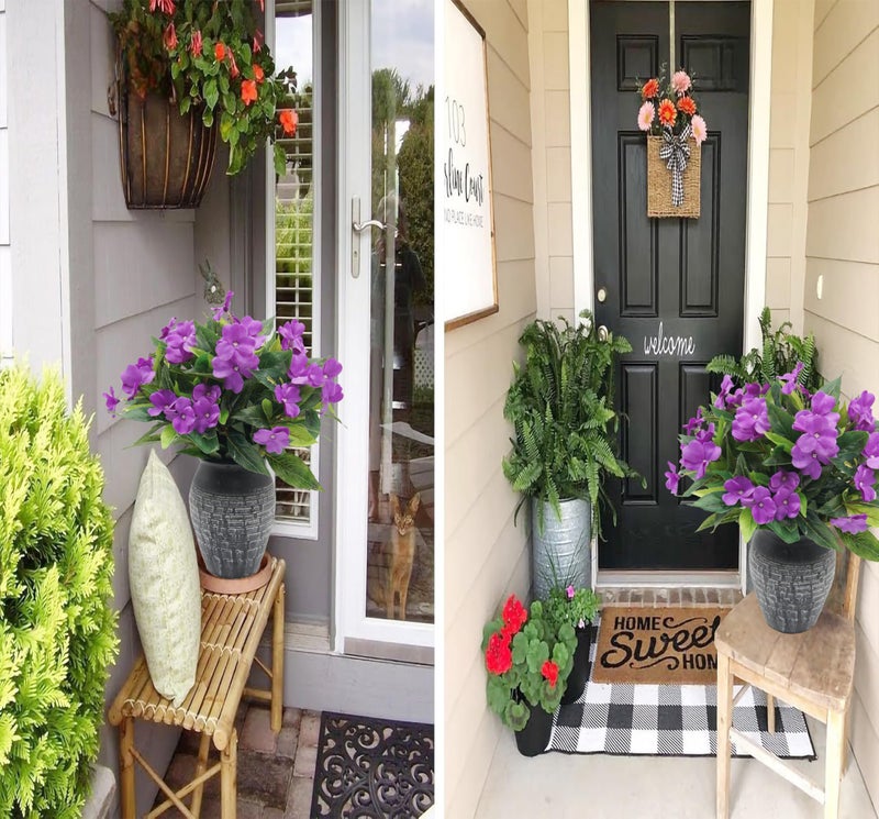FERIAL Artificial Impatiens Bouquet Purple Faux Impatiens Bushes for Outdoors Pot Hanging Basket Porch Patio Lawn Garden Wedding Decoration - Image 3