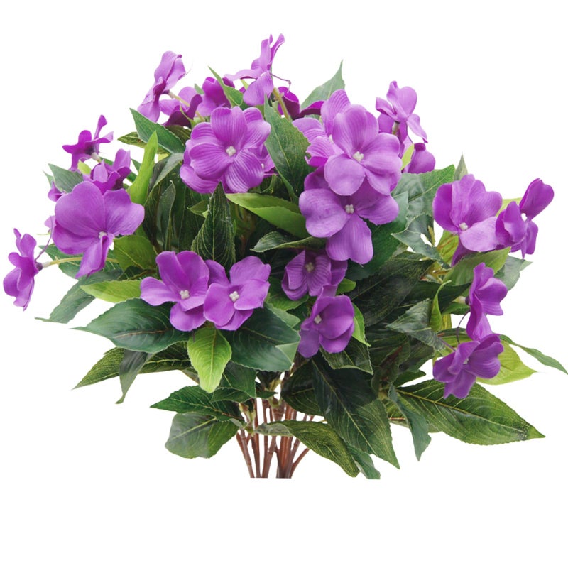 FERIAL Artificial Impatiens Bouquet Purple Faux Impatiens Bushes for Outdoors Pot Hanging Basket Porch Patio Lawn Garden Wedding Decoration - Image 1