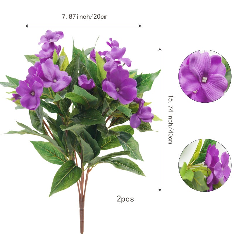 FERIAL Artificial Impatiens Bouquet Purple Faux Impatiens Bushes for Outdoors Pot Hanging Basket Porch Patio Lawn Garden Wedding Decoration - Image 2