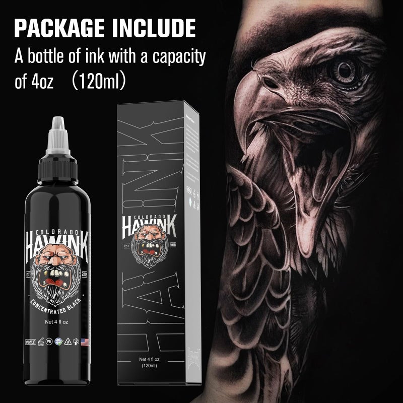 HAWINK Black Tattoo Ink 4oz(120ml) Friendly Pigment Tattoo Supplies Concentrated Black TI203-120-002 - Image 3